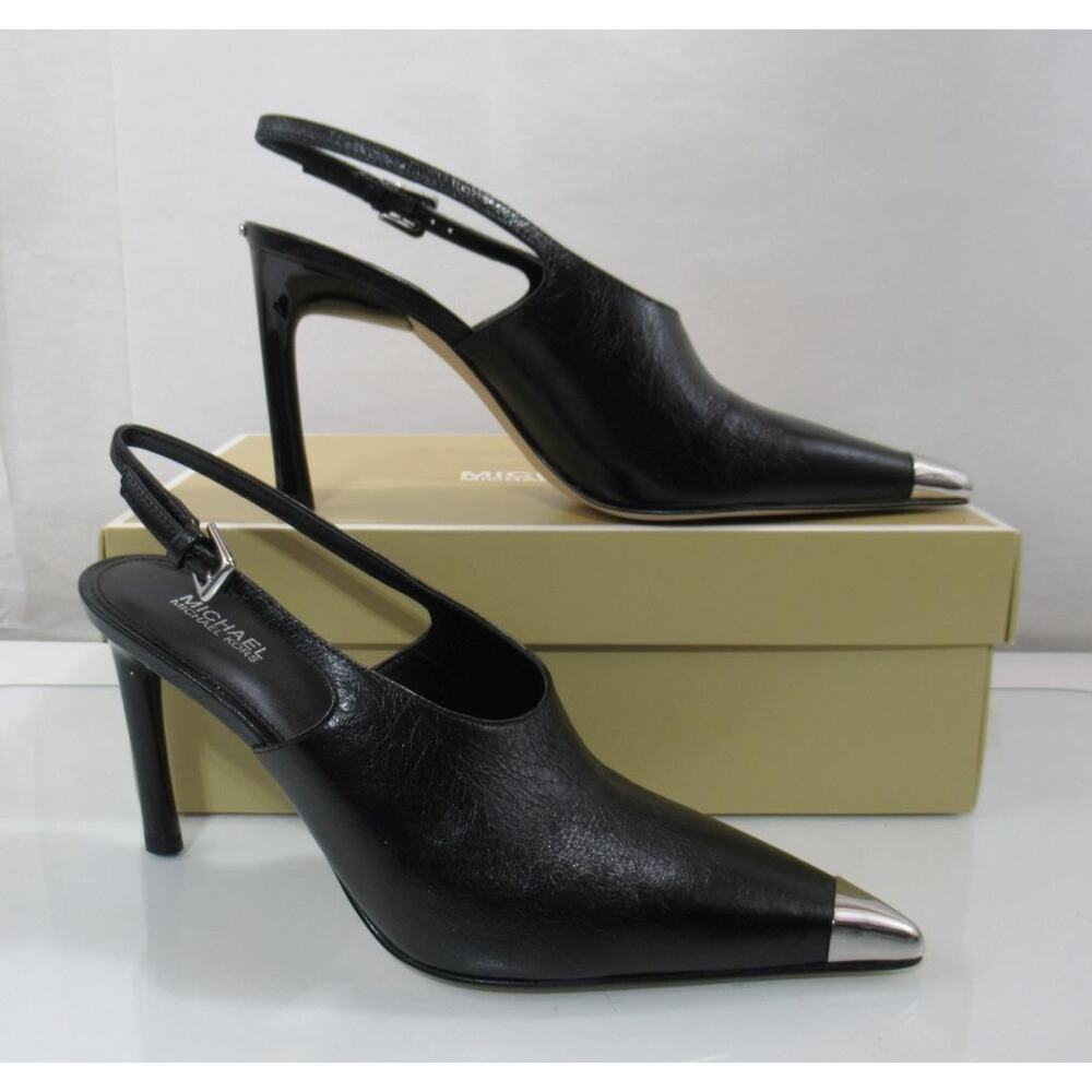 Michael Kors Kasia Pointed Toe Slingback Heels Pumps Leather Black - Picture 3 of 9